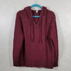 02122 Green Tea maroon popcorn sweater knit hoodie XL